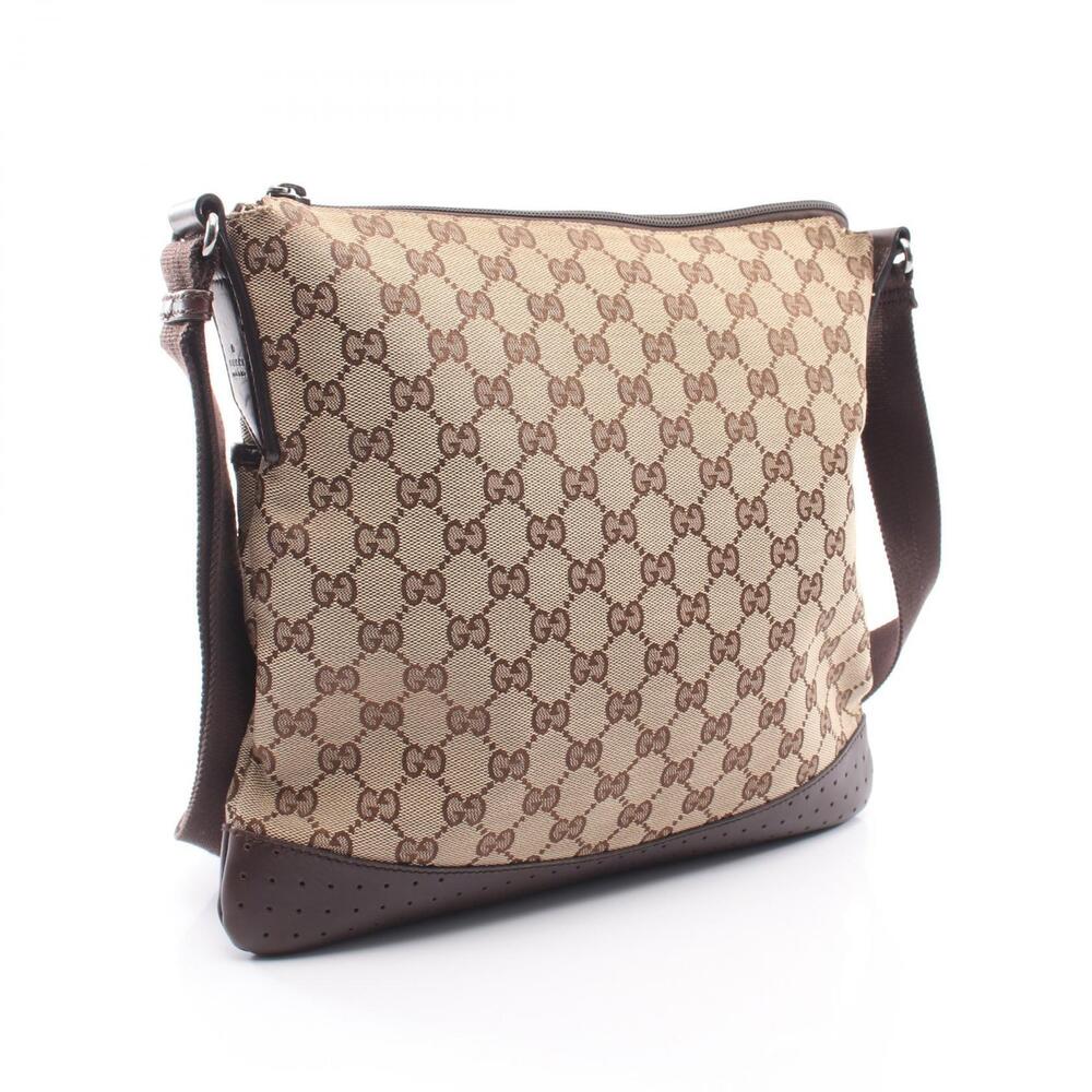 Gucci GG Shoulder Beige Brown Leather Bag Canvas Tan Brown
